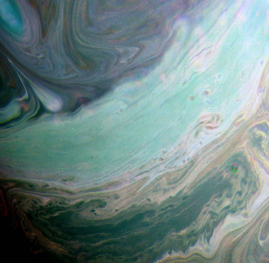 Infrared closeup of Saturn showing clouds