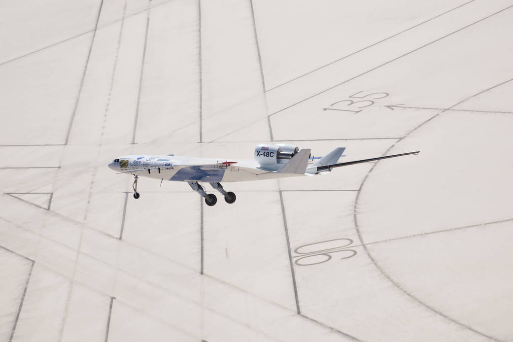 X-48C Flies Over Intersecting Runways