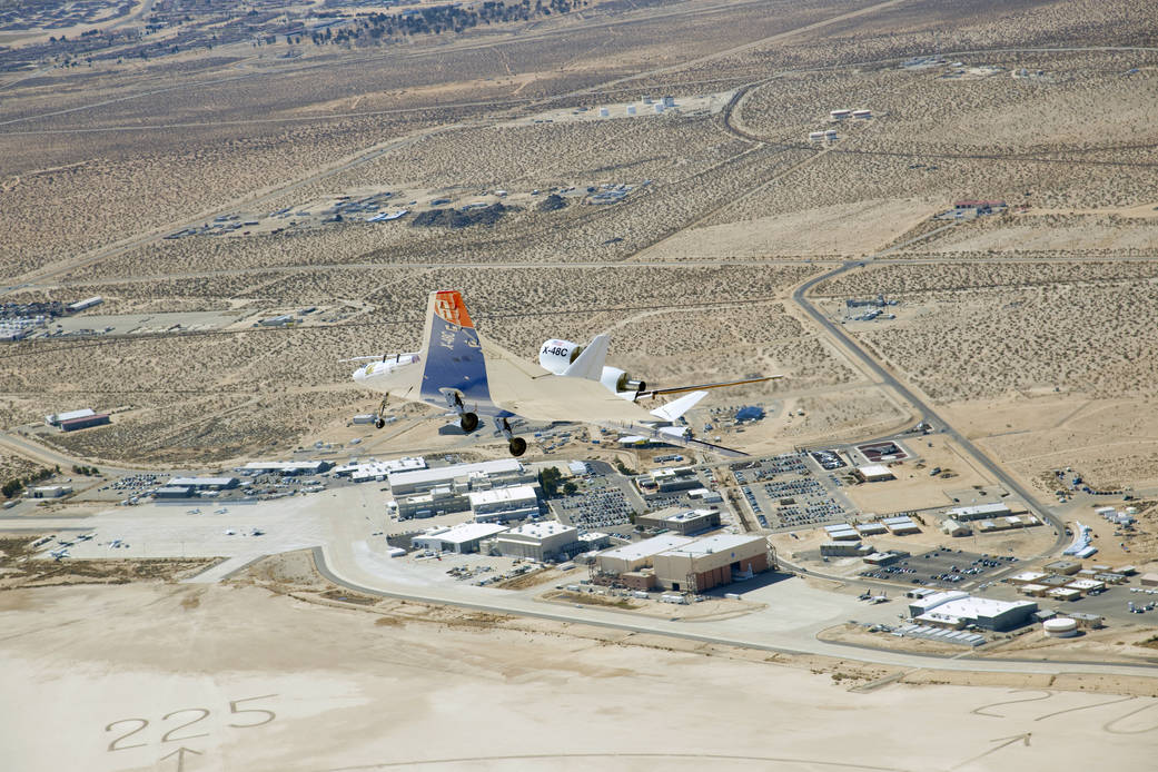 X-48C Banks over Dryden Flight Research Center