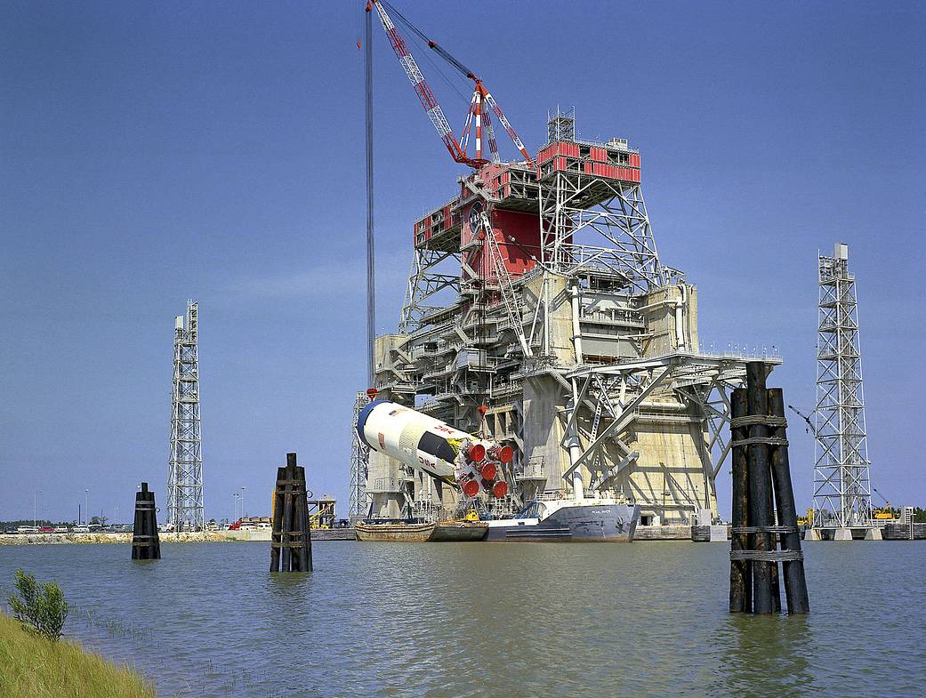 Apollo Saturn S-IC Rocket Stage on Test Stand, 1968