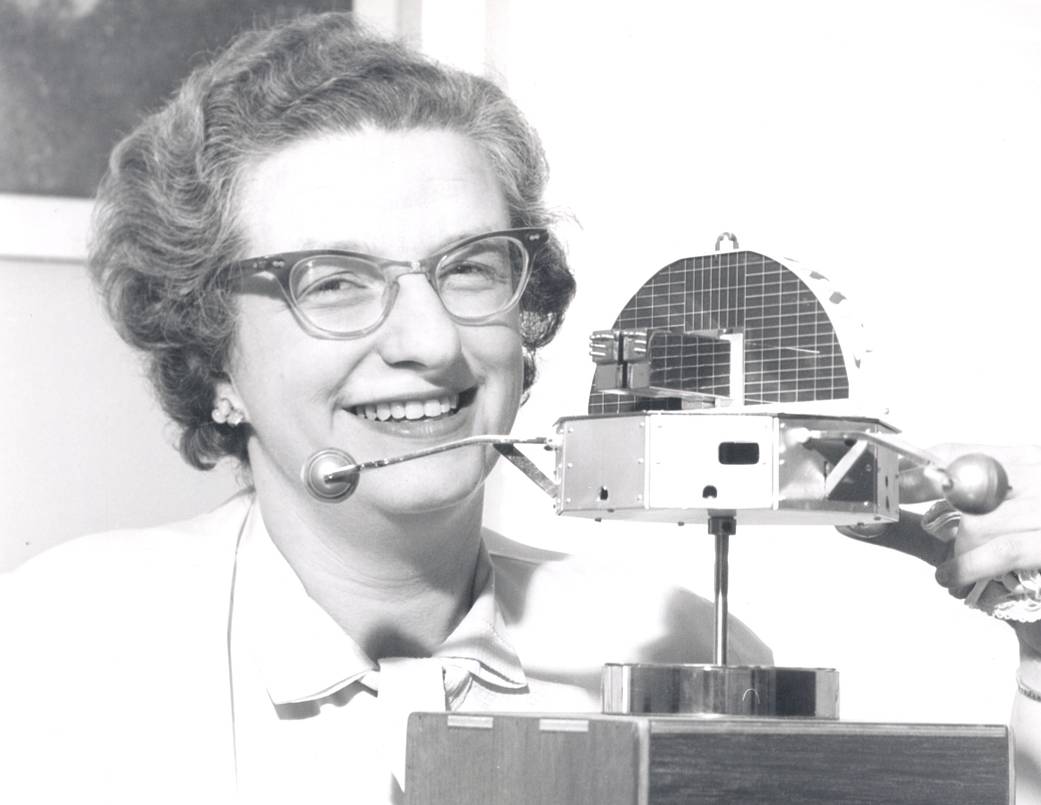 Dr. Nancy Roman with model of solar observatory