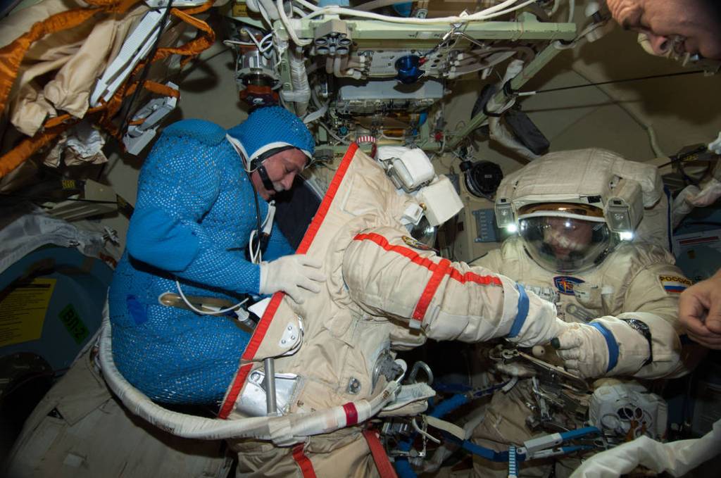 Cosmonauts Prep for Station Spacewalk