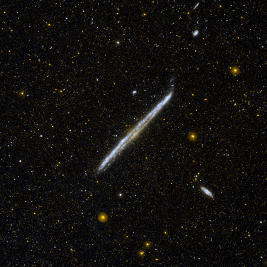 This image from NASA's Galaxy Evolution Explorer shows NGC 4565, one of the nearest and brightest galaxies not included in the f