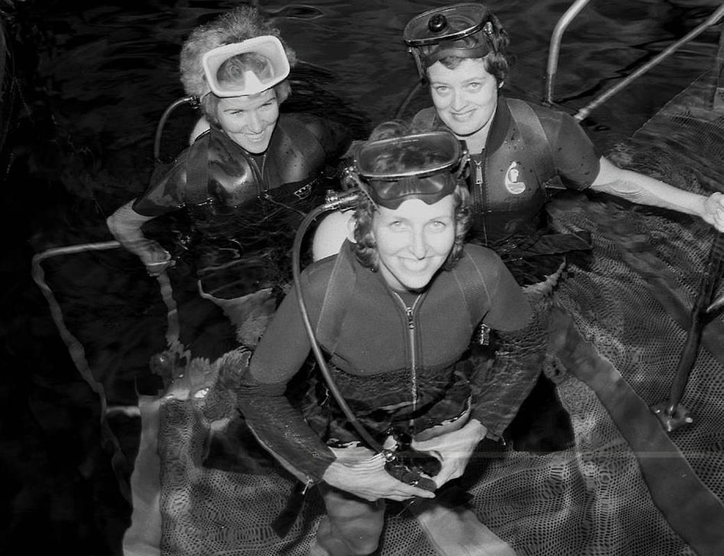 In 1976, Mary Helen Johnston, Carolyn Griner and Ann Whitaker completed training in the Neutral Buoyancy Simulator.
