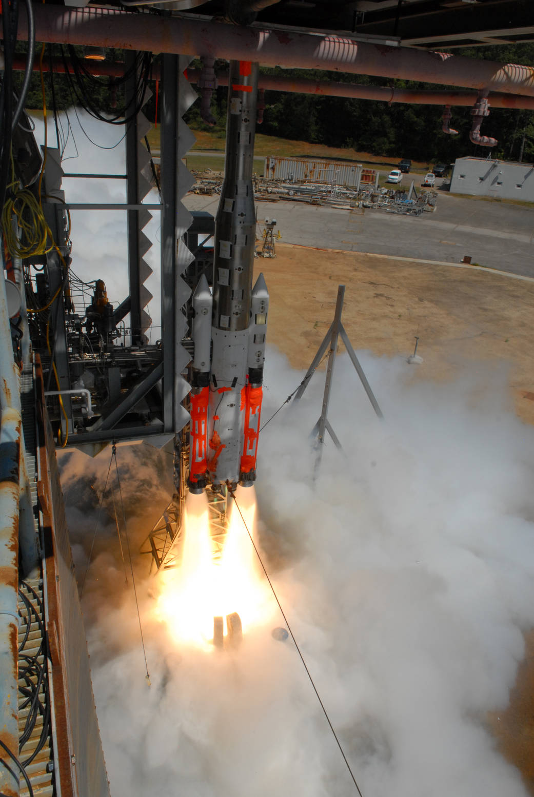 A 5-percent scale model of the Space Launch System (SLS) is ignited Aug. 28 at NASA’s Marshall Space Flight Center.