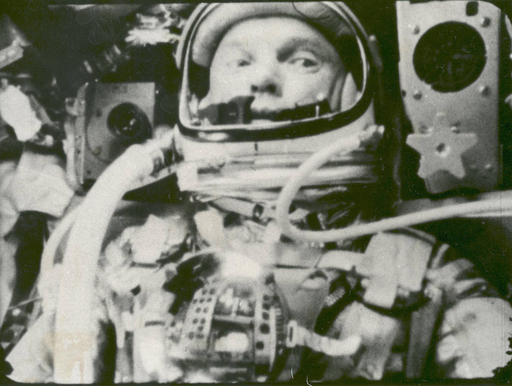  Astronaut John Glenn photographed in space by an automatic sequence motion picture camera during his flight on "Friendship 7."