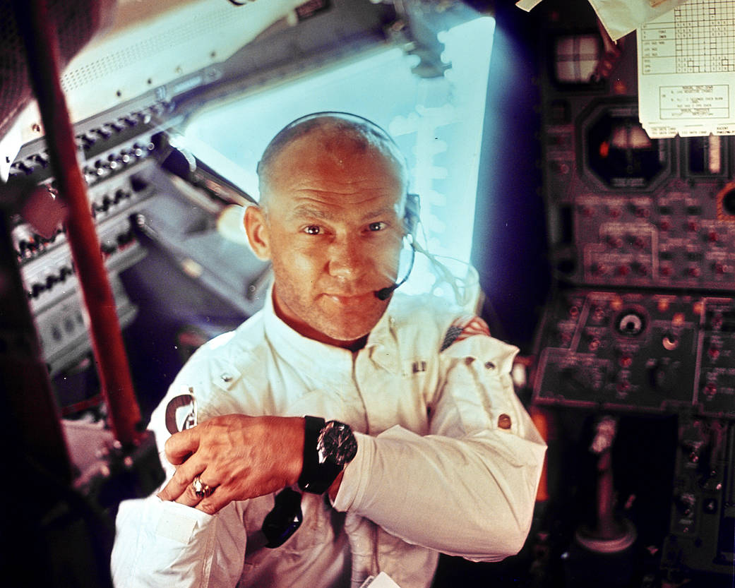 This interior view of the Apollo 11 Lunar Module shows Astronaut Edwin E. Aldrin, Jr., lunar module pilot, during the lunar land