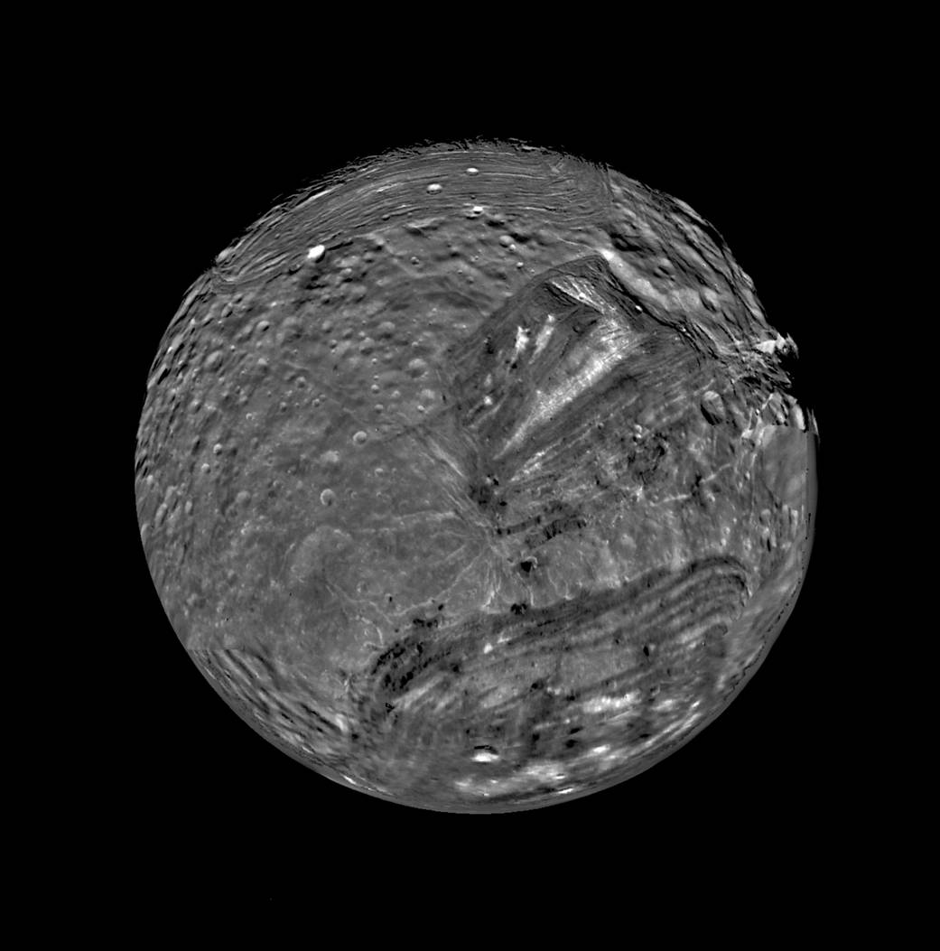 Image of moon Miranda taken during flyby
