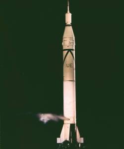 Jupiter-C launch vehicle shortly before the January 31, 1958 launch of America's first satellite, Explorer I.