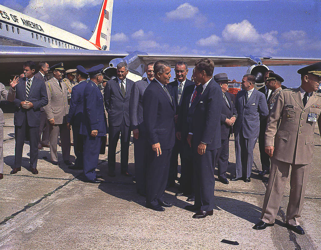 President John F. Kennedy, Vice President Lyndon B. Johnson and Marshall Space Flight Center Director Dr. Wernher von Braun at t