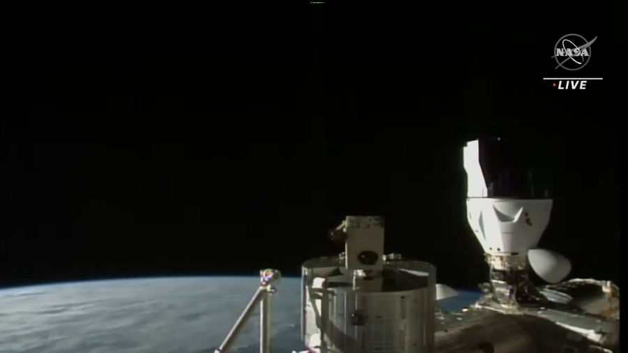 The SpaceX Dragon Endurance, which will carry Crew-5 back to Earth, is seen docked to the space station prior to its departure. Credits: NASA TV.
