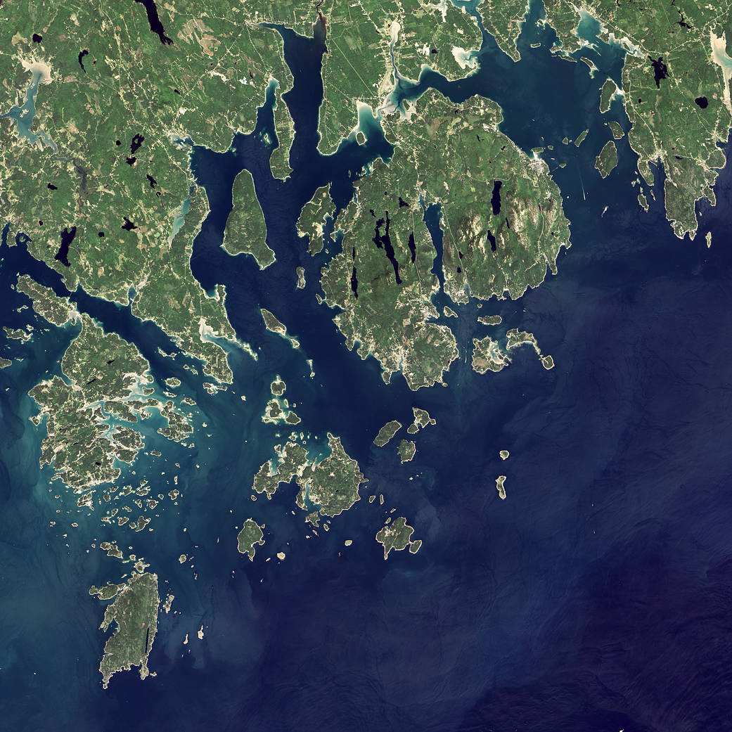 Islands and coastline of Acadia National Park from orbit