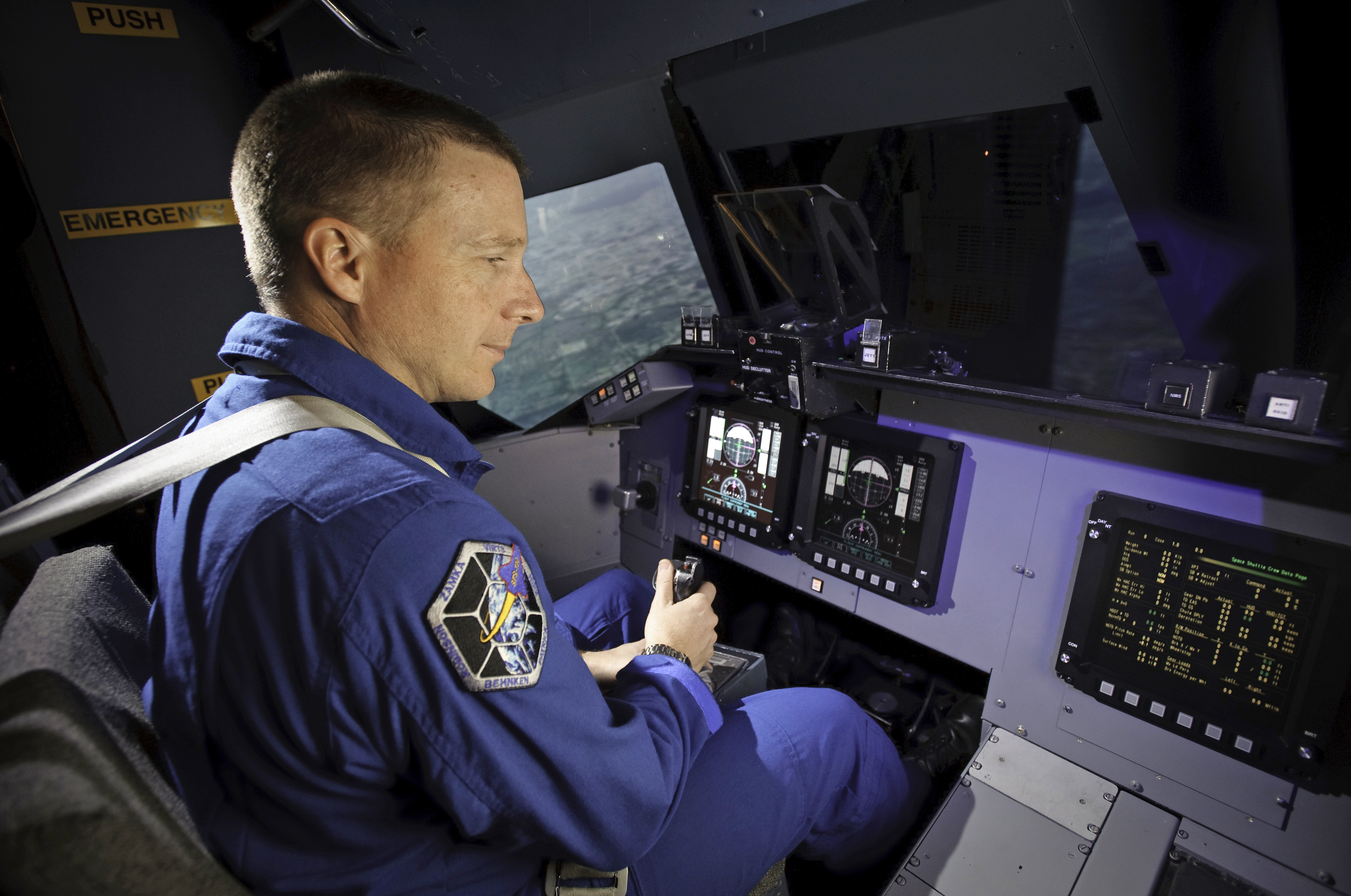 Astronaut Terry Virts in the Vertical Motion Simulator (VMS)