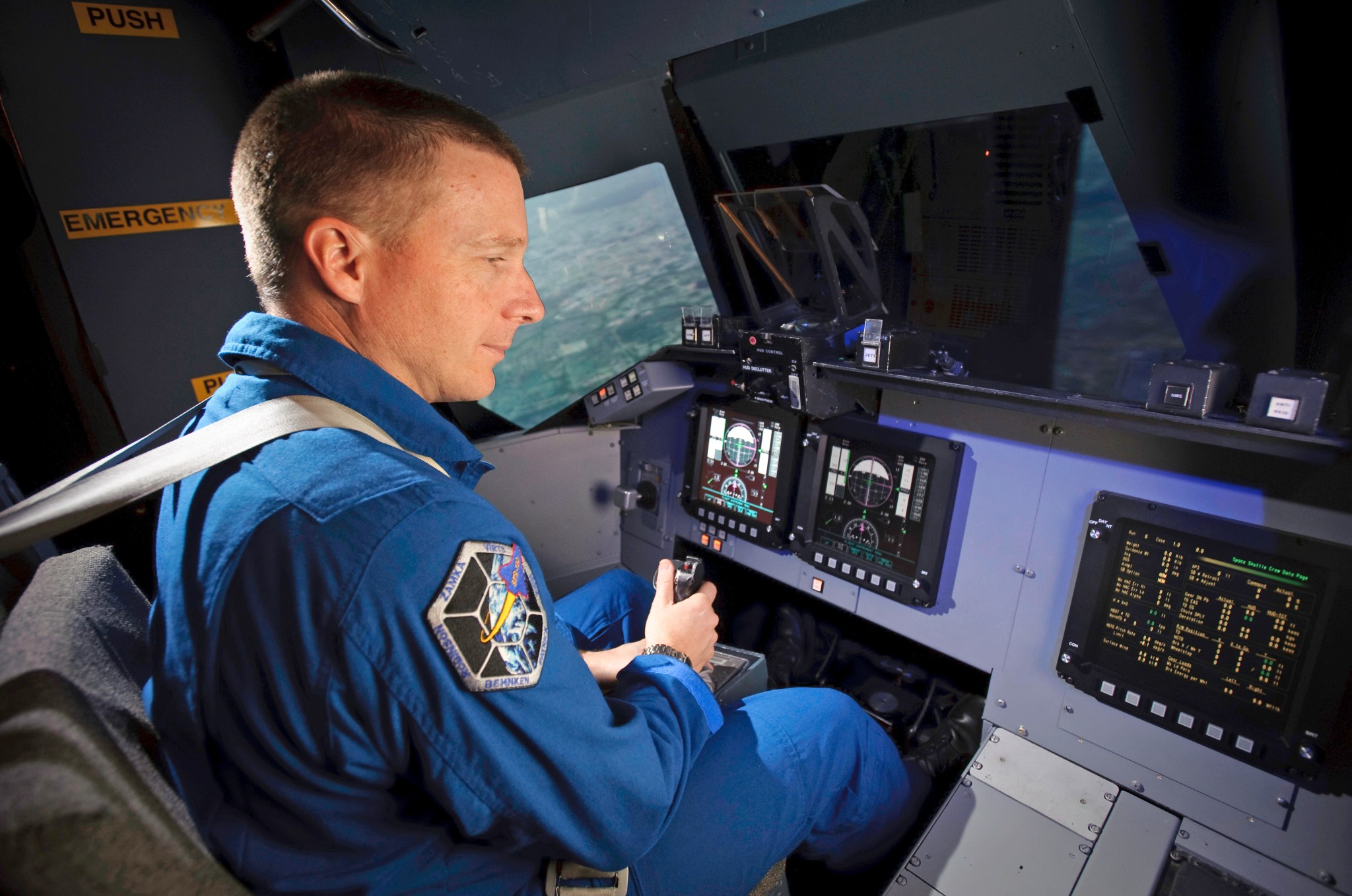 Astronaut Terry Virts in the Vertical Motion Simulator (VMS)