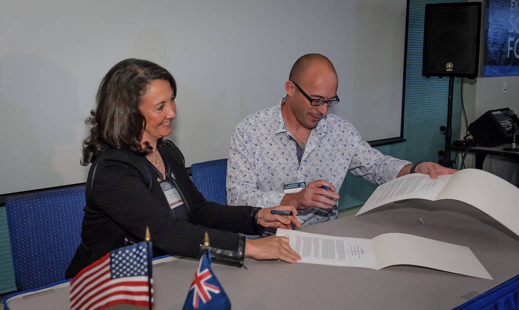 Yvonne Pendleton (left) and Professor Phil Bland (right)