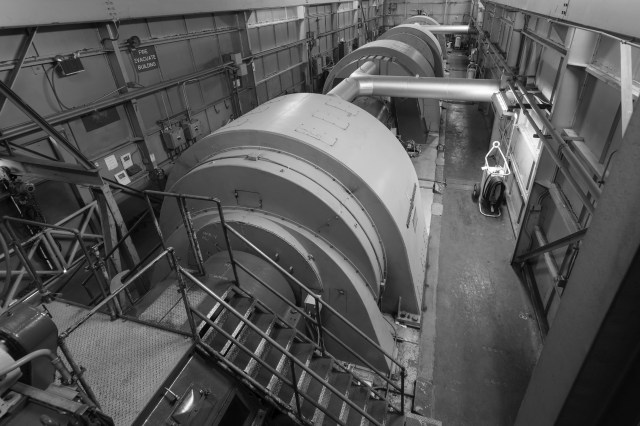 Four wound-rotor induction electric motors connected in tandem power the facility. They are rated to deliver 260,000 horsepower continuously.