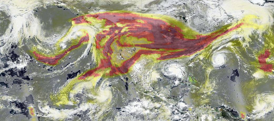 Aerosols and hurricanes together in one image