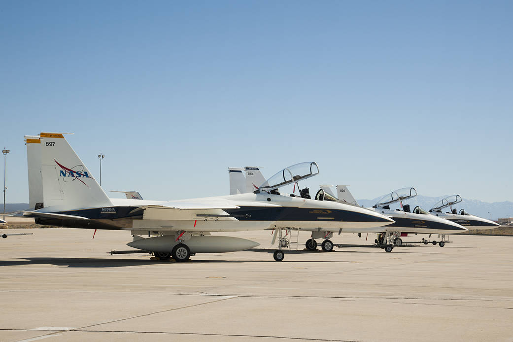 Two NASA F-15Ds and One F-15B on AFRC Ramp.