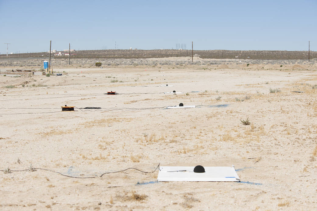 One of three microphone arrays positioned strategically along the ground at Edwards Air Force Base.