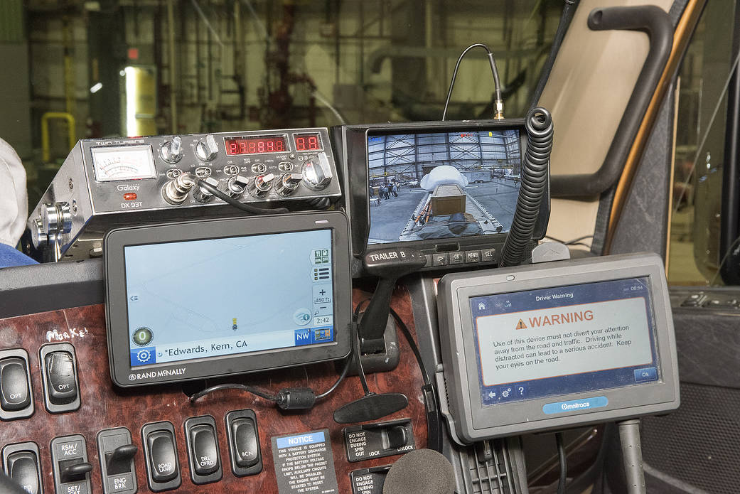 Dashboard image from inside the truck that drove the Dream Chaser to AFRC.