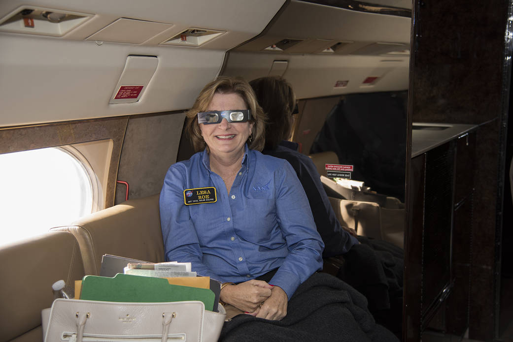NASA's Lesa Roe, Acting Deputy Administrator, waiting for partial eclipse to occur. 