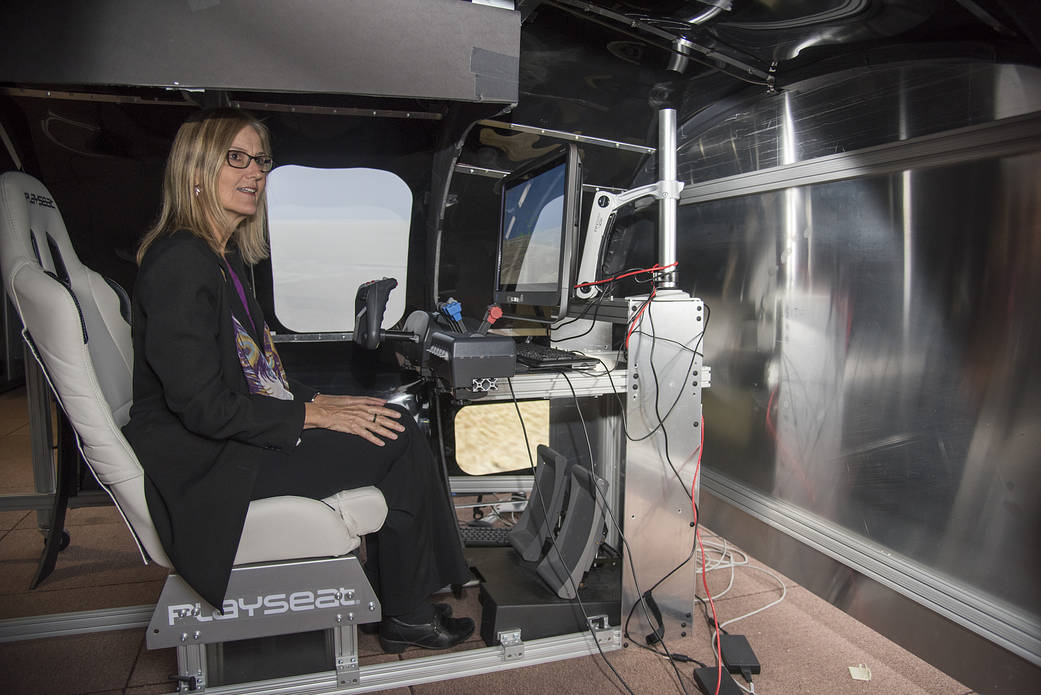 NASA's Vicki Crisp in a Flight Simulator
