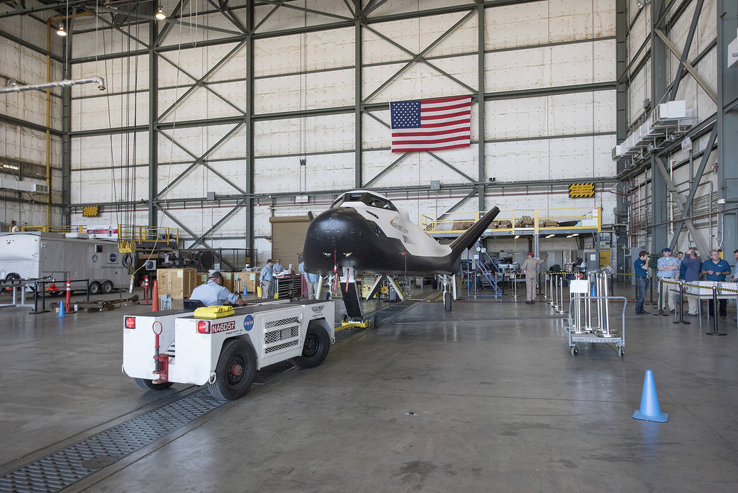 After a successful approach and landing flight test on Nov. 11, 2017, Sierra Nevada Corp’s Dream Chaser was towed back to AFRC.