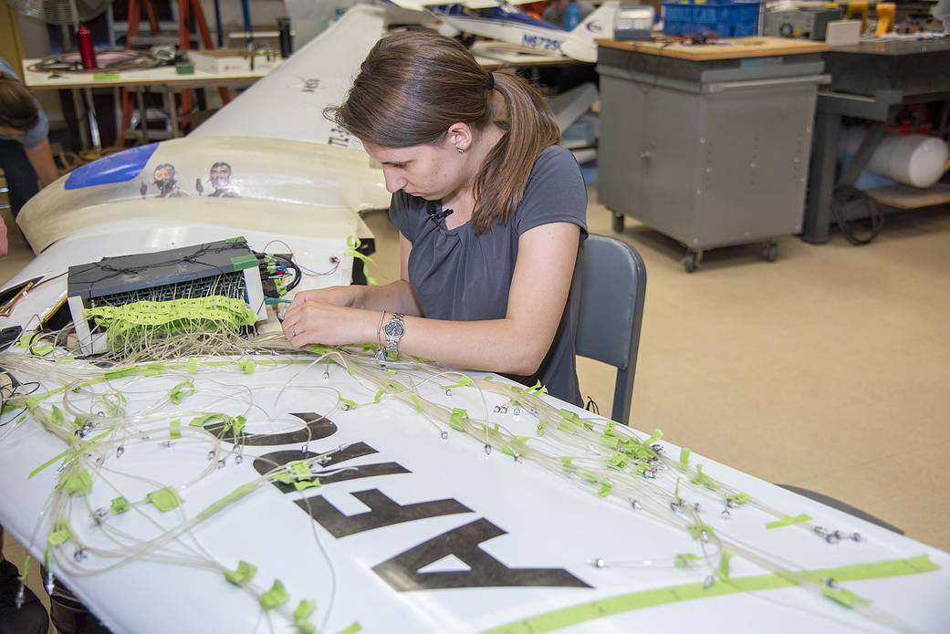 Deborah Jackson integrates a pressure system she and other students developed for the subscale Prandtl-D 3C glider.