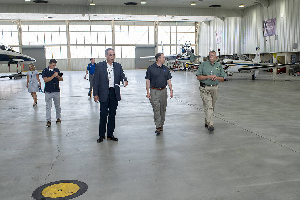 NASA Administrator Bridenstine tours main Armstrong hangar.