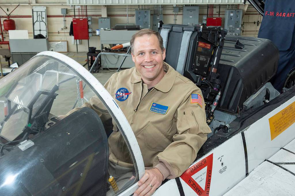 Administrator Bridenstine in F-18 Cockpit at Armstrong
