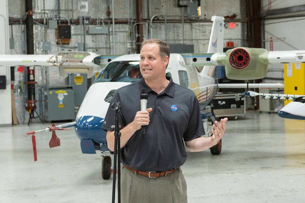 At Press Event, Administrator Bridenstine Speaks in Front of X-57
