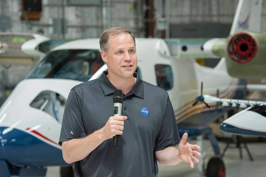 At Press Event, Administrator Bridenstine Speaks in Front of X-57