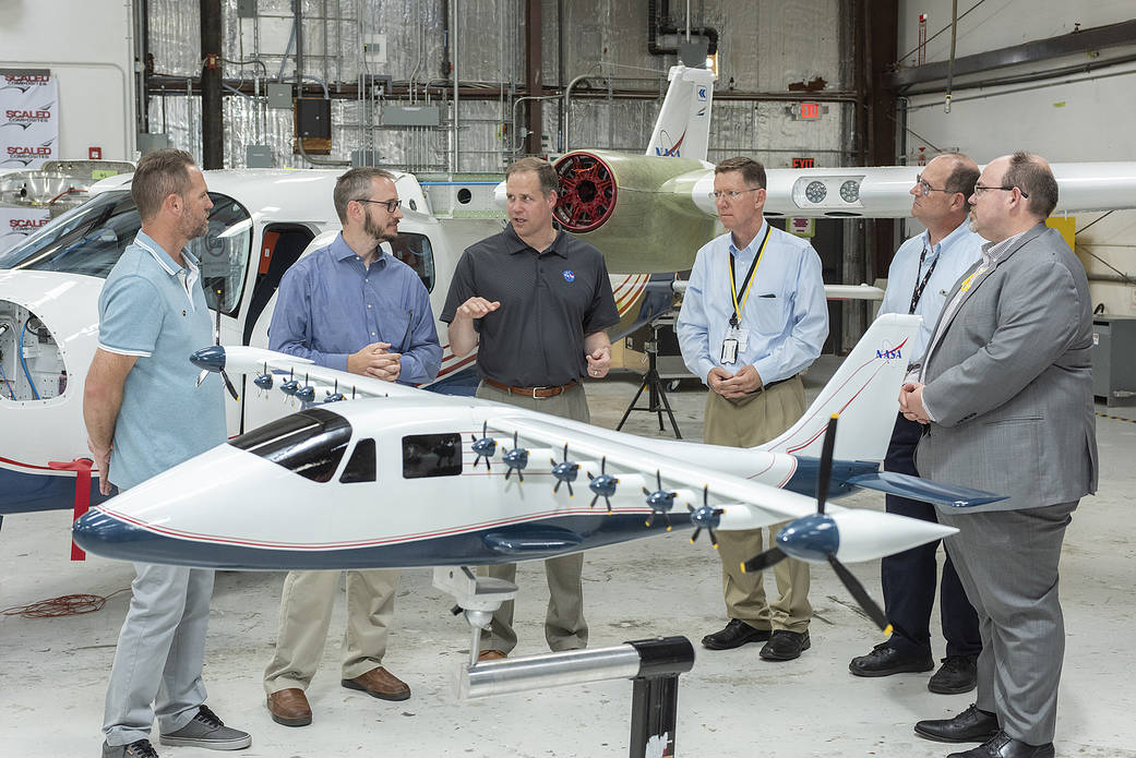 Armstrong’s X-57 team brief Administrator Bridenstine about the progress to modify the Tecnam P2006T.