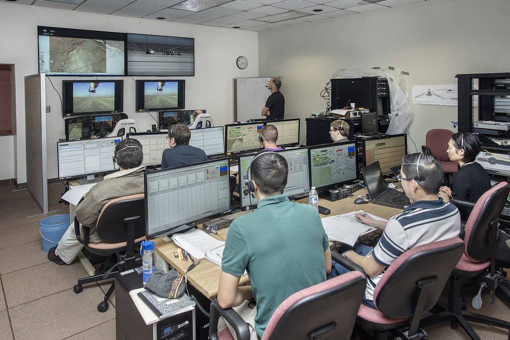The control room for the remotely piloted X-56A.