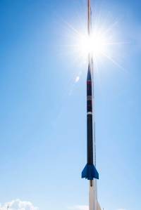 UP Aerospace’s rocket poised to launch at Spaceport America in New Mexico.