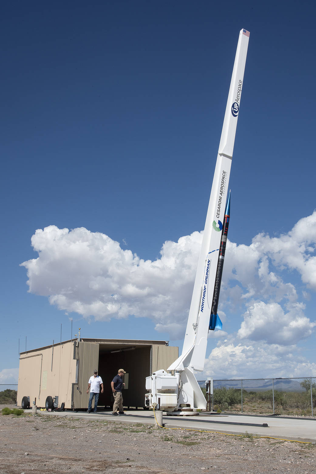 UP Aerospace’s rocket poised to launch at Spaceport America in New Mexico.
