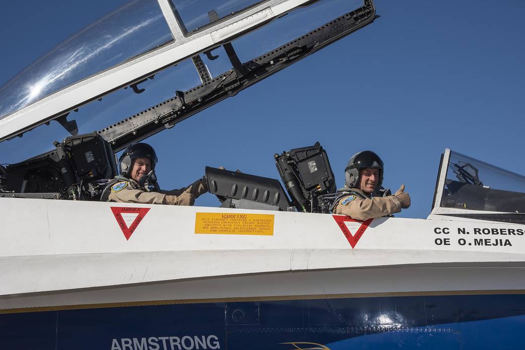 NASA pilots taxi out in a NASA F/A-18 in Texas.