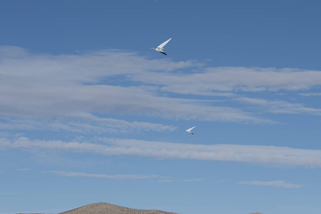 First formation flight of Prandtl-D2 and Prandtl-3C model aircraft.