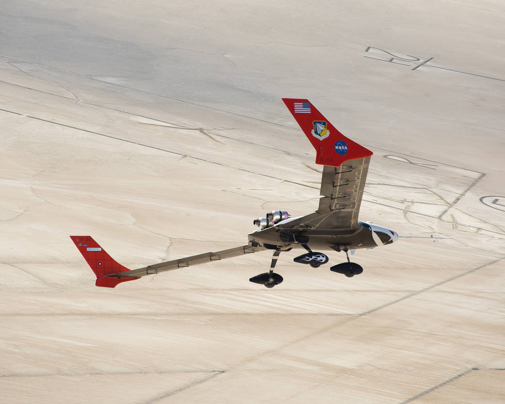 The X-56A remotely piloted aircraft begins a research mission from NASA’s AFRC.