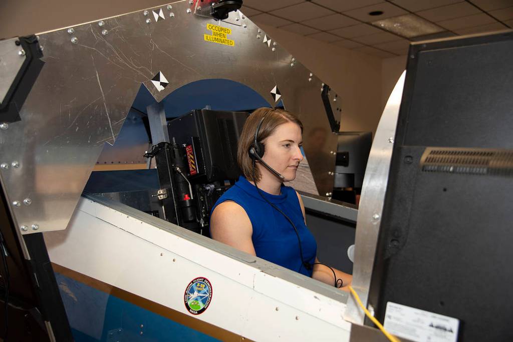 Astronaut Pilots X-59 Simulator at Armstrong Flight Research Center