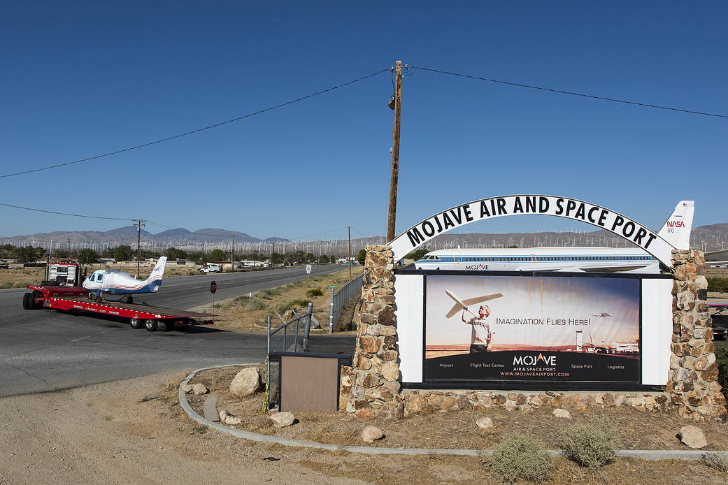 NASA’s all-electric X-57 Maxwell, in its Mod II configuration, departs Mojave Air and Space Port for AFRC.