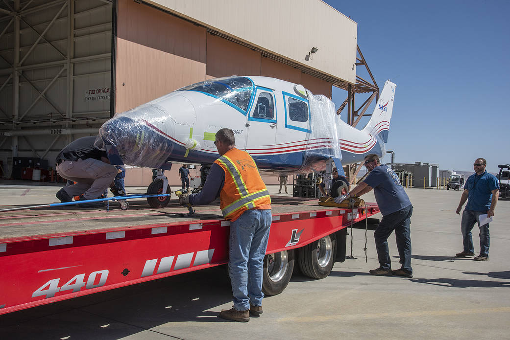 NASA’s X-57 Maxwell, the agency’s first all-electric X-plane and first crewed X-planed in two decades, is delivered to AFRC.