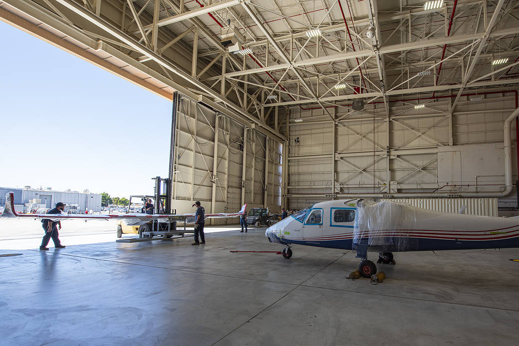 X-57 Maxwell inside a hangar.