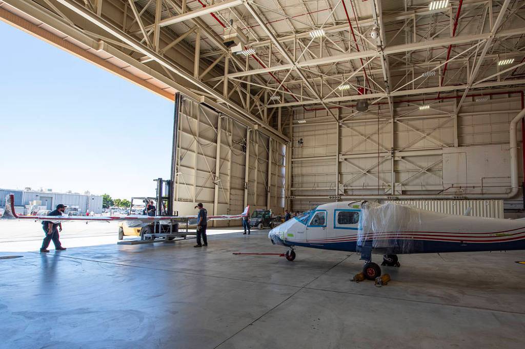 X-57 Maxwell inside a hangar.