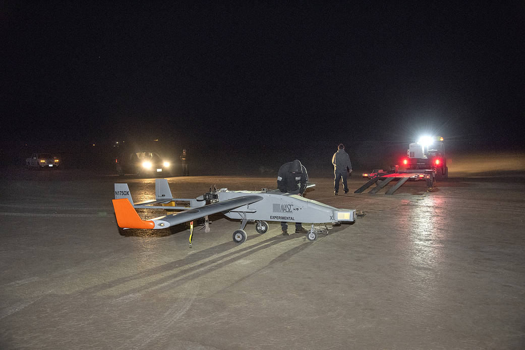 The Navmar Applied Sciences Corporation’s TigerShark prepares for its final takeoff at Edwards Air Force Base.
