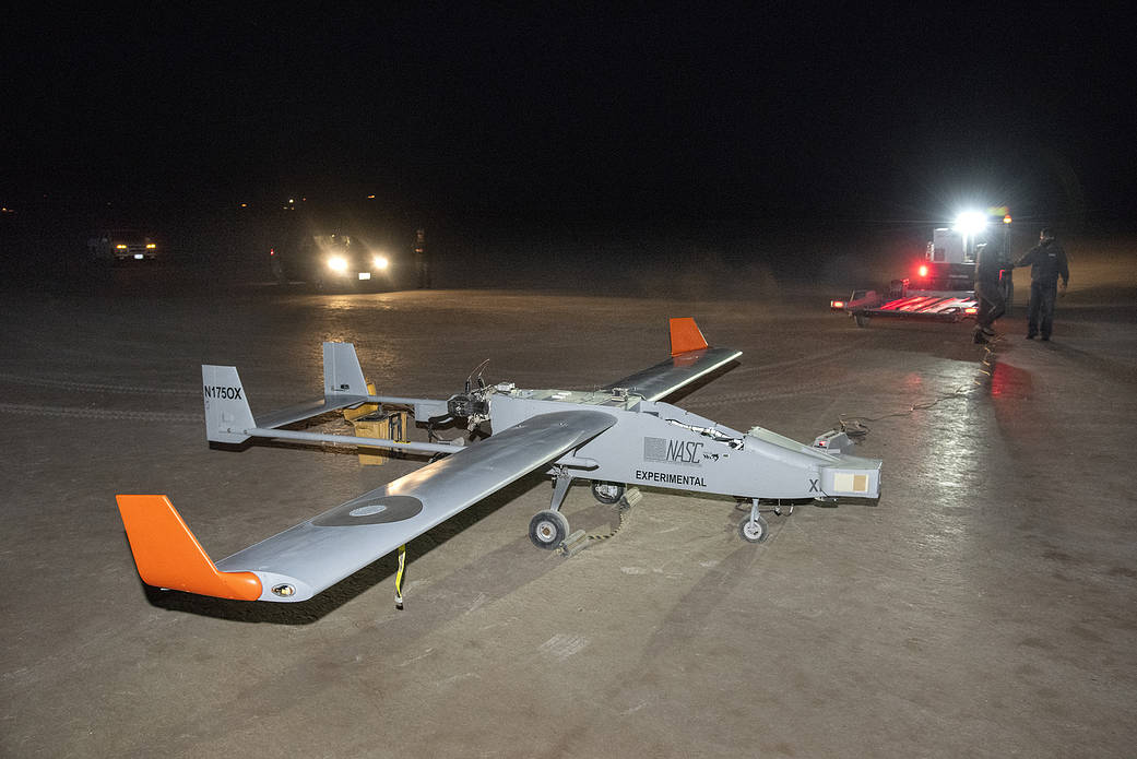 The Navmar Applied Sciences Corporation’s TigerShark prepares for its final takeoff at Edwards Air Force Base.