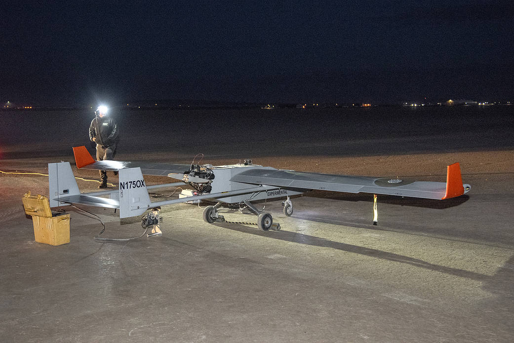 The Navmar Applied Sciences Corporation’s TigerShark prepares for its final takeoff at Edwards Air Force Base.