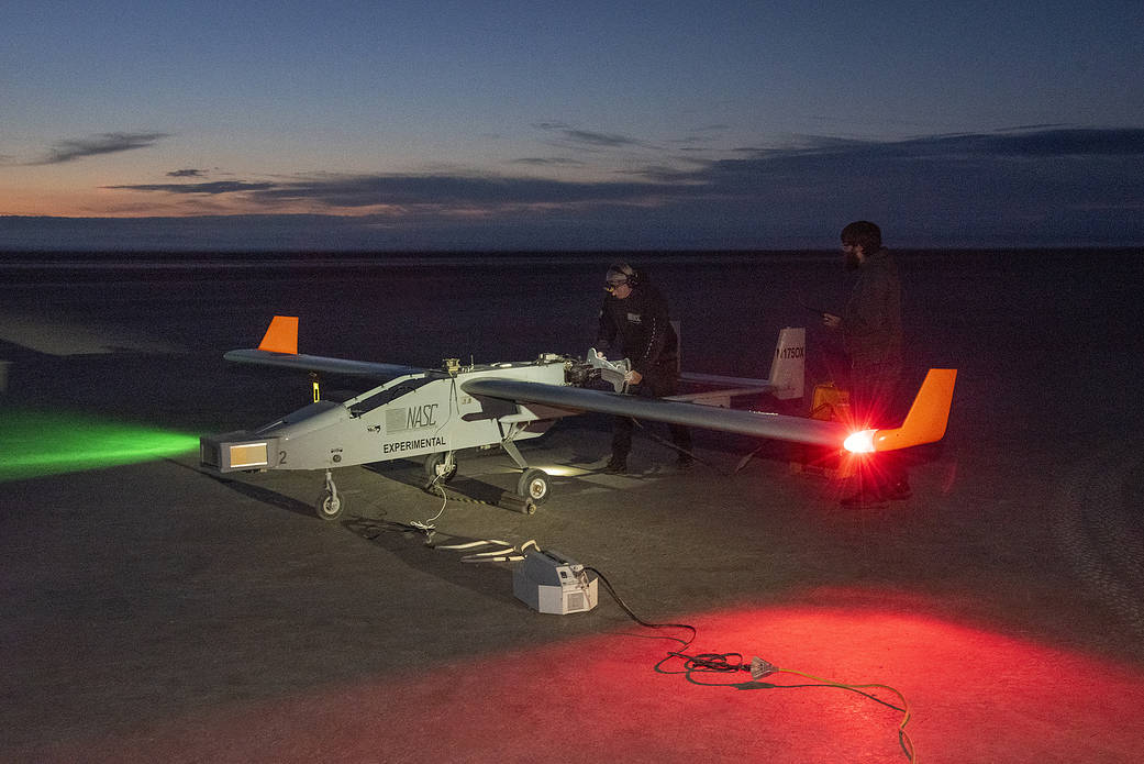 The Navmar Applied Sciences Corporation’s TigerShark prepares for its final takeoff at Edwards Air Force Base.