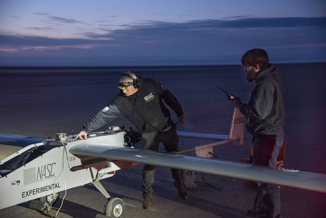 The Navmar Applied Sciences Corporation’s TigerShark prepares for its final takeoff at Edwards Air Force Base.