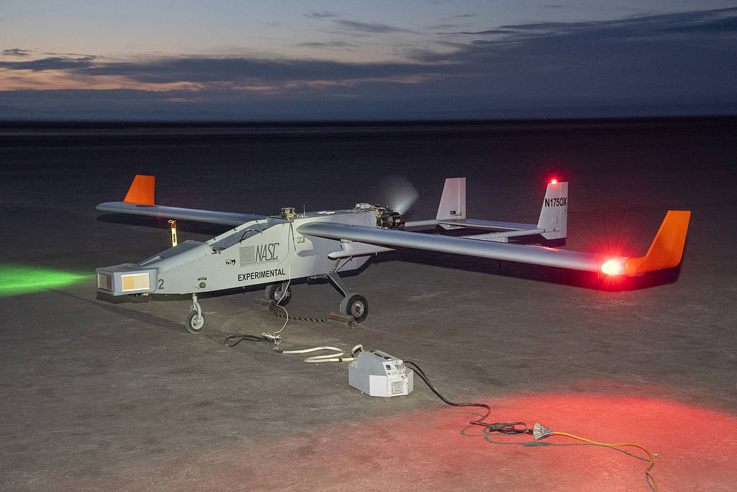 The Navmar Applied Sciences Corporation’s TigerShark prepares for its final takeoff at Edwards Air Force Base.